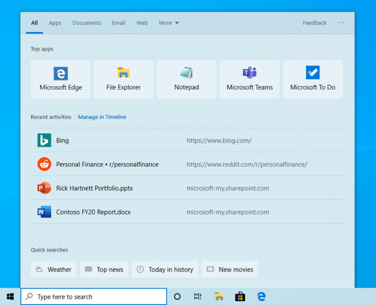 Windows 10 Insider Preview Build 19018添加了快速搜索