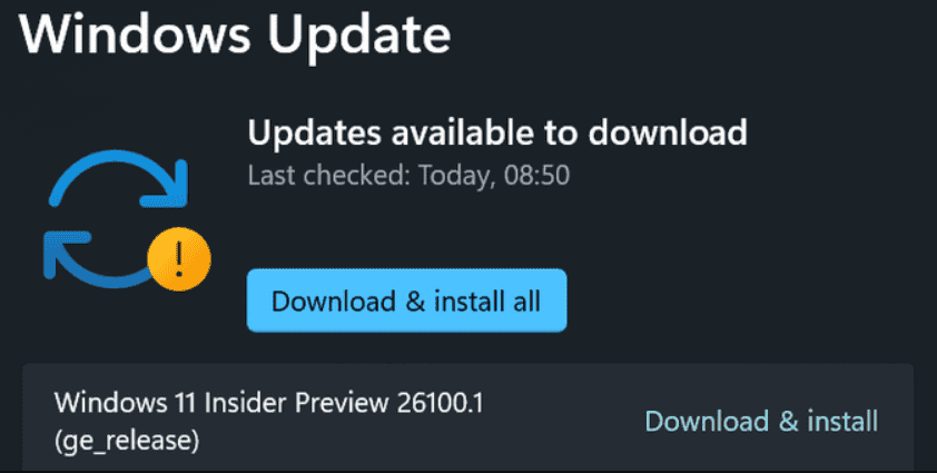 Dev 和 Canary Windows 11 Build 26100.1 (ge_release) 推出