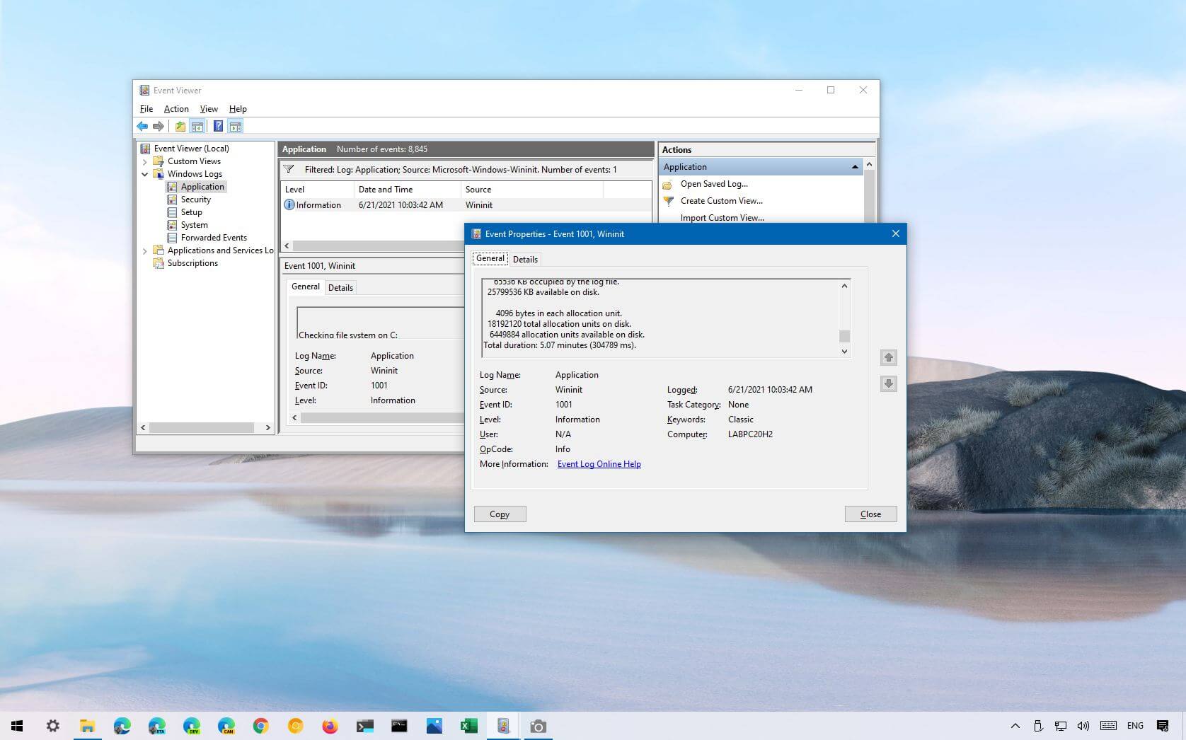 如何在 Windows 10 上重新启动后检查 chkdsk 扫描结果